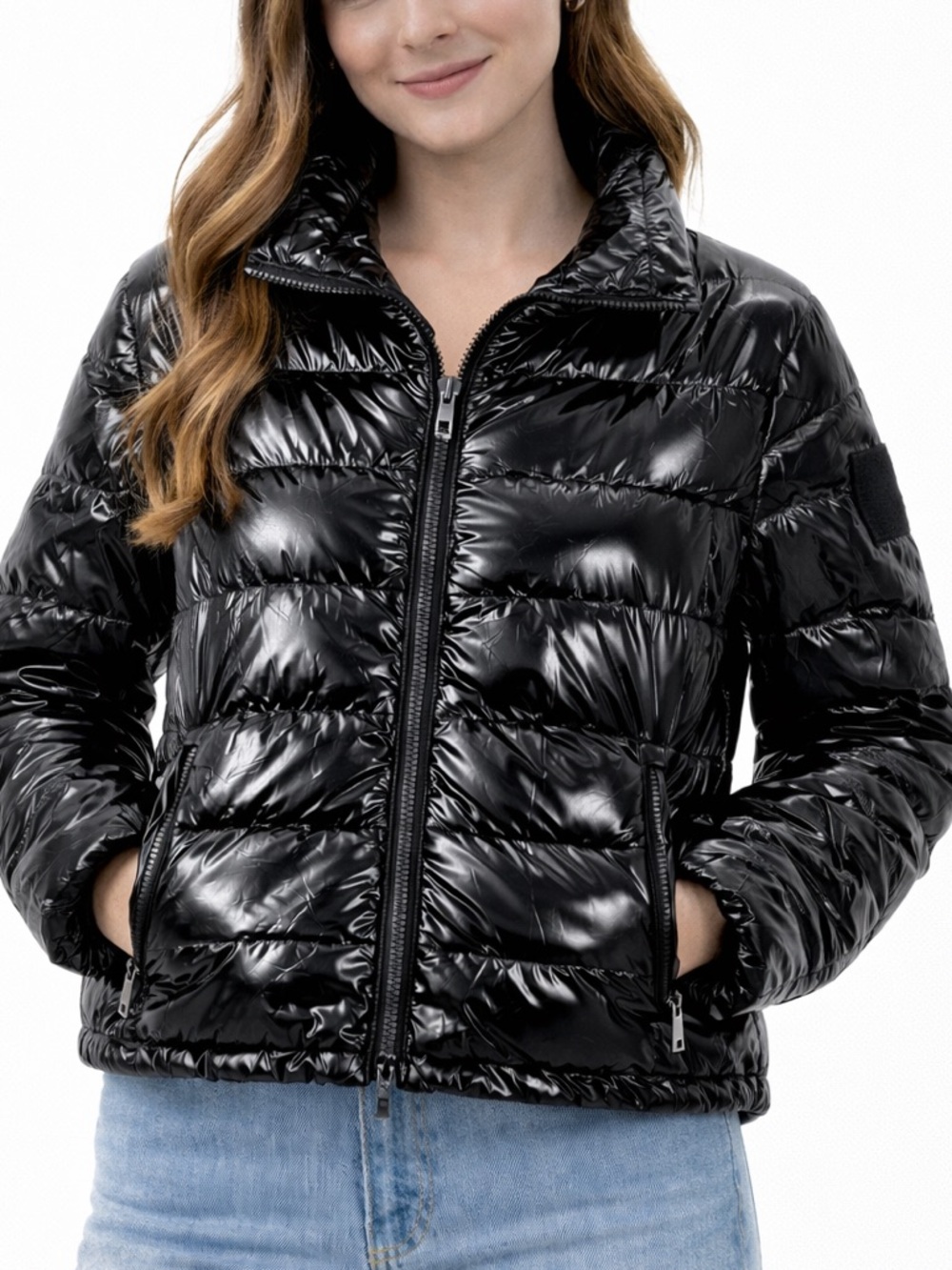 Anorak Packable Down Puffer Jacket M Black Cropped NWT Bag